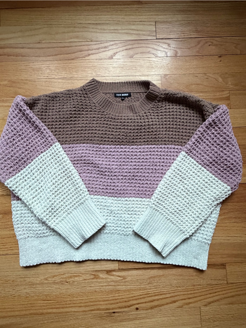 Steve Madden Brown, Mauve & Cream Colorblock Waffle-Knit Sweater